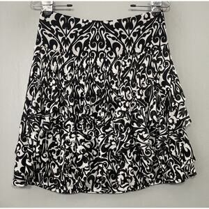INC Tiered Ruffle Skirt Size Small Black White Stretch Mesh Fairy Chic Flutter